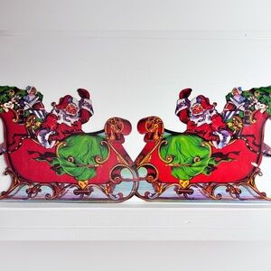 Vintage Santa Sleigh Cardboard Christmas Decorations Set